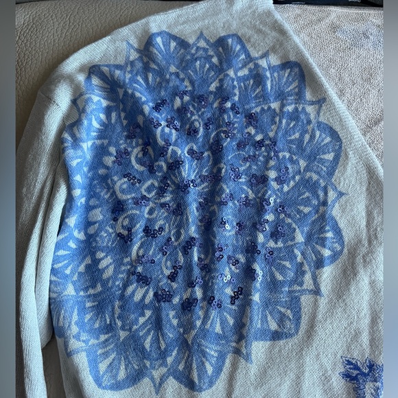 NWT - Desigual Women’s Sheer Mesh V Neck Sequin Metallic Knit Sweater - Size L - Picture 7 of 12